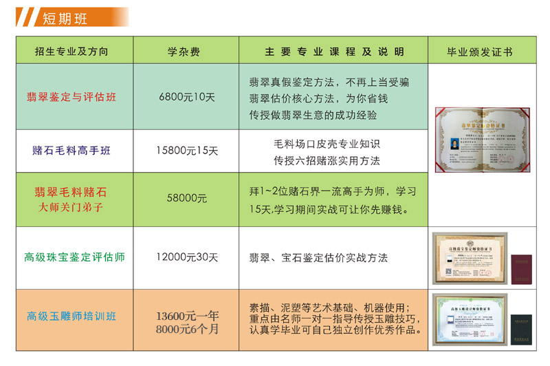 瑞丽国际珠宝翡翠学校2019短期培训班招生简介