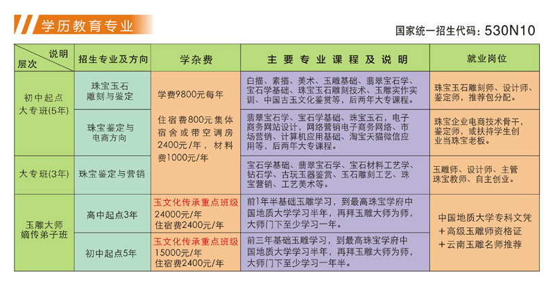 瑞丽国际珠宝翡翠学校2019招生专业及收费标准